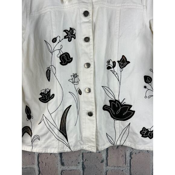 Vintage 90's The Quacker Factory Women Flower Oversized Denim Jacket Size L - Picture 1 of 7